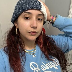 Navy & White Crochet Beanie